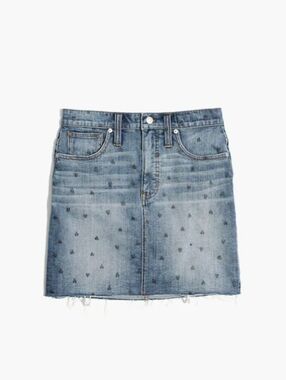 Madewell Stretch Denim Straight Mini Skirt Heart Print Edition Size 30 NWT